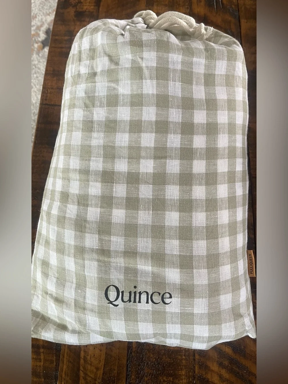 NWOT Quince European Linen Gingham 1 Piece Duvet Cover, Full/Queen (Willowleaf)